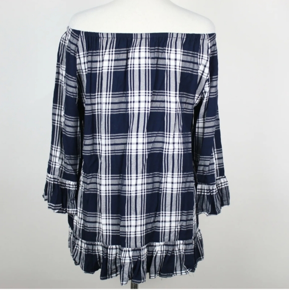 For The Republic Plaid Off Shoulder Peplum Top - Picture 3 of 4